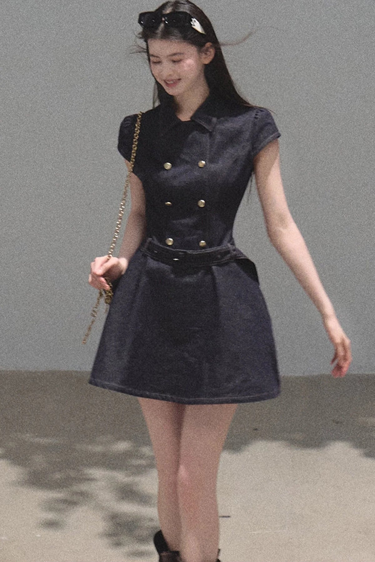 Retro Short Sleeve Denim Dress Set-Up