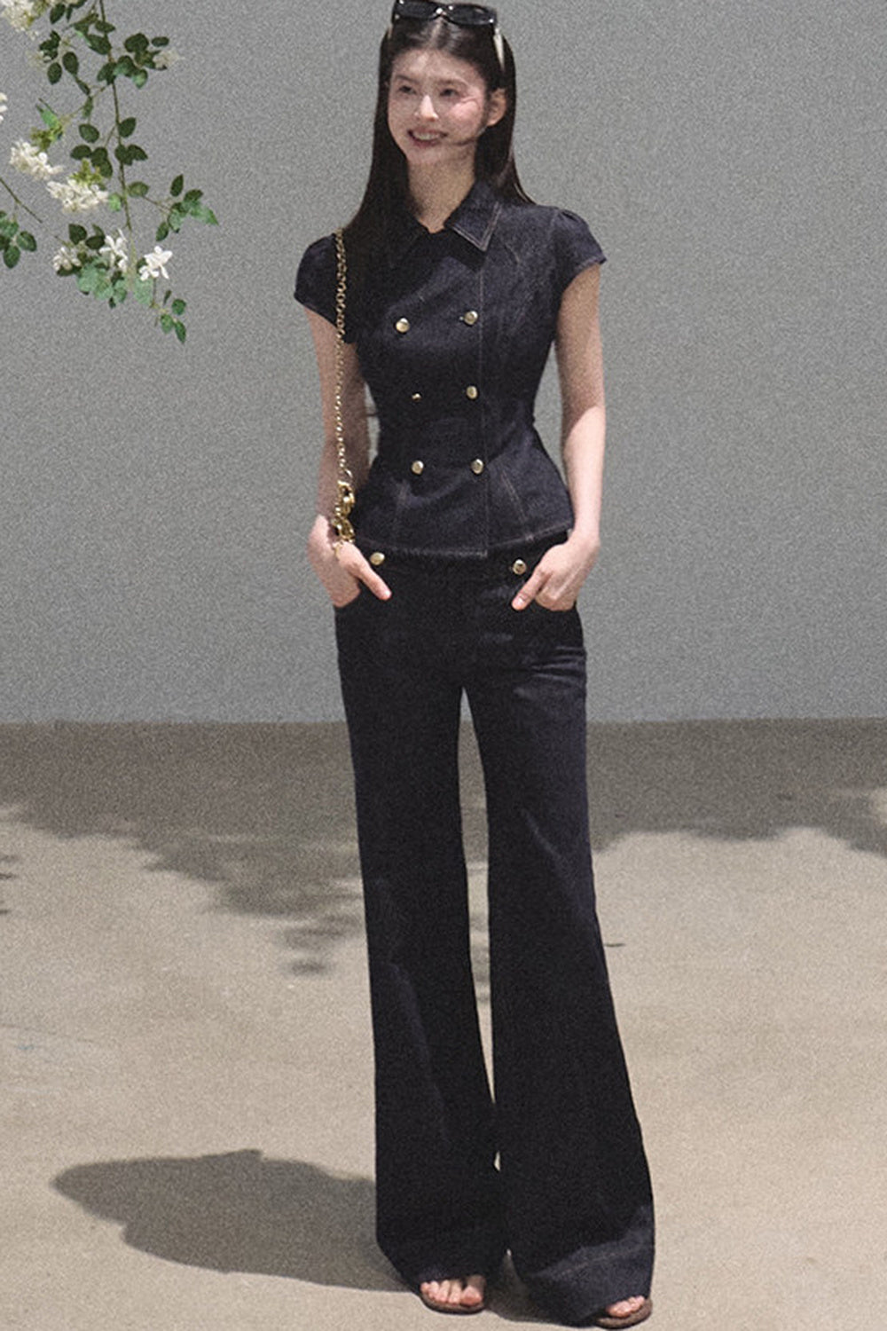 Retro Short Sleeve Denim Dress Set-Up