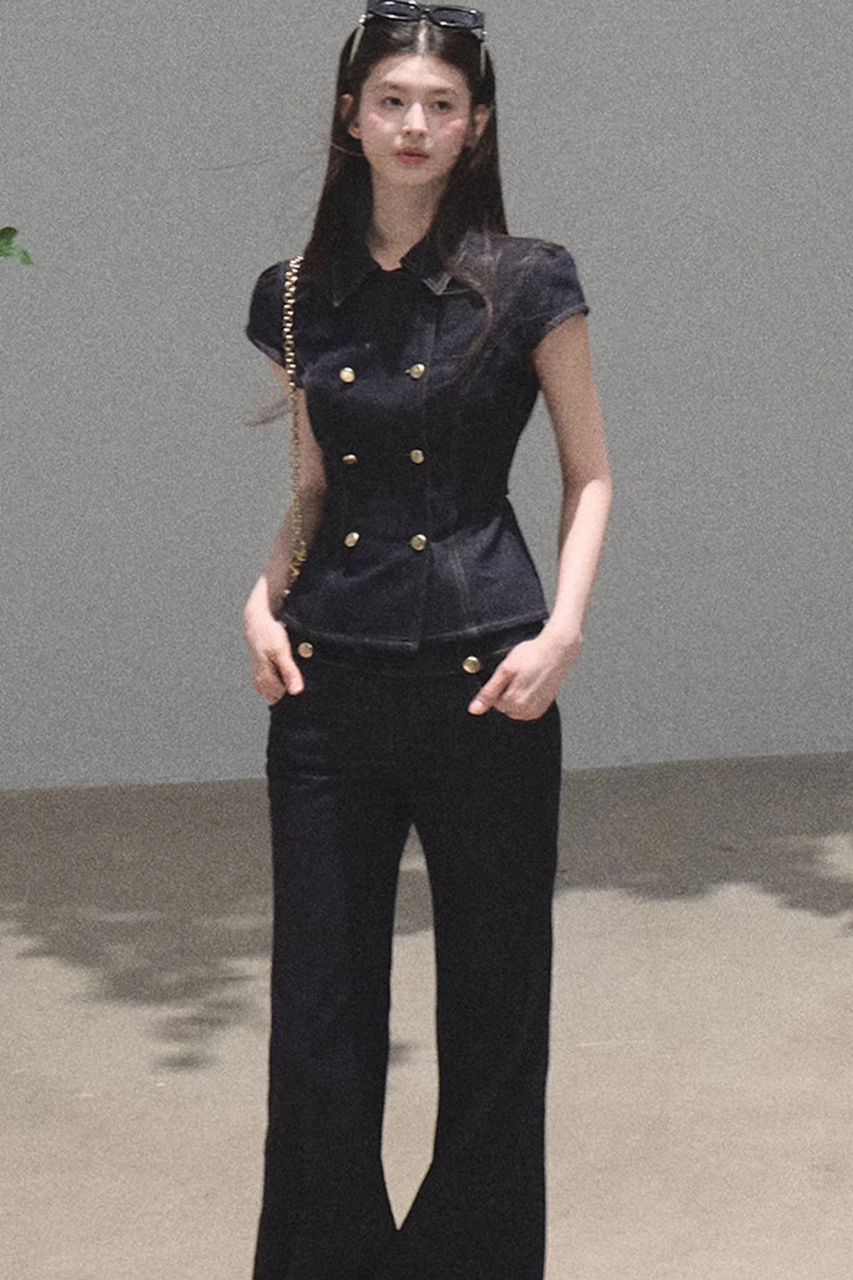 Retro Short Sleeve Denim Dress Set-Up