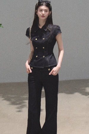 Retro Short Sleeve Denim Dress Set-Up