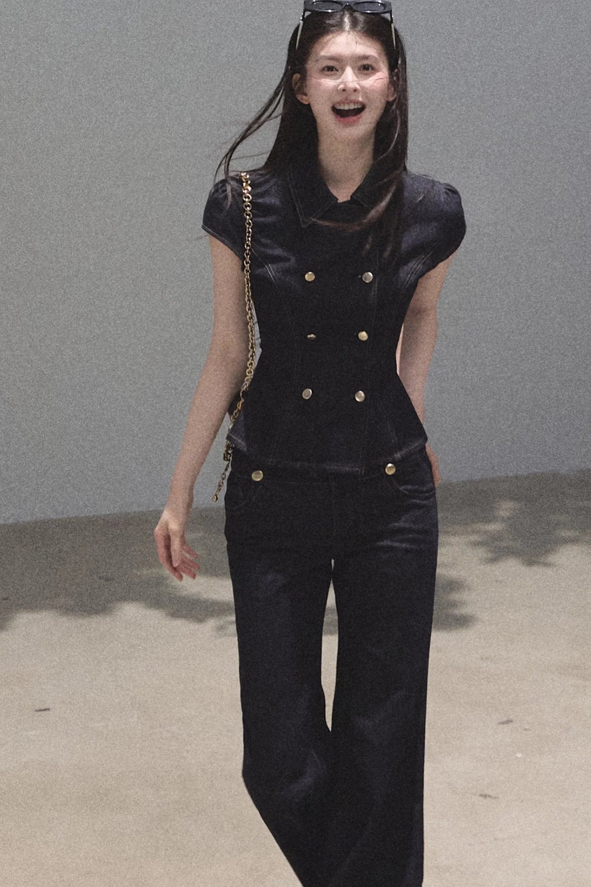 Retro Short Sleeve Denim Dress Set-Up