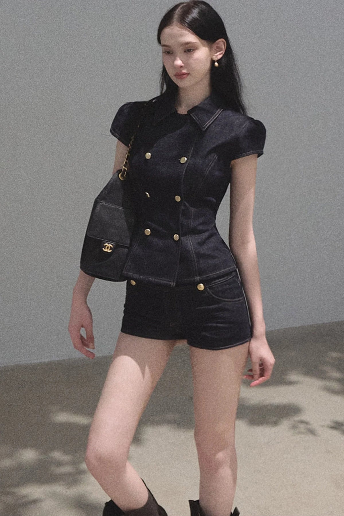 Retro Short Sleeve Denim Dress Set-Up
