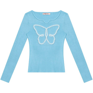 Retro Slim Butterfly Knit Top