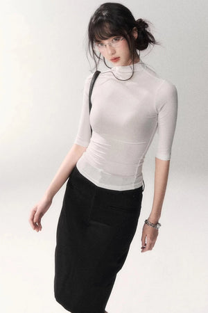 Retro Slim-Fitting Mid-Sleeve Top