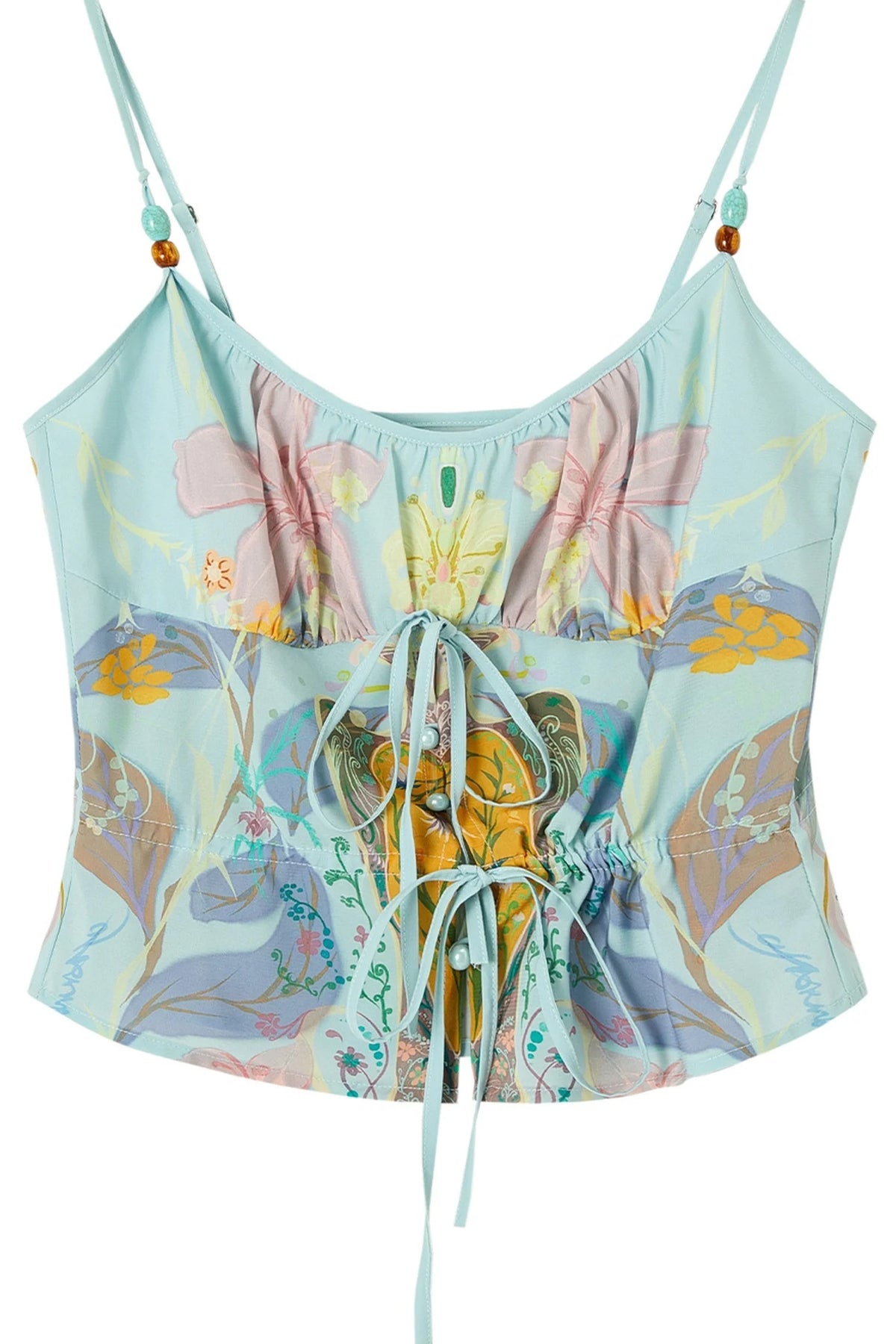 Retro Smudged Floral Chiffon Strap Mesh Skirt Set-Up
