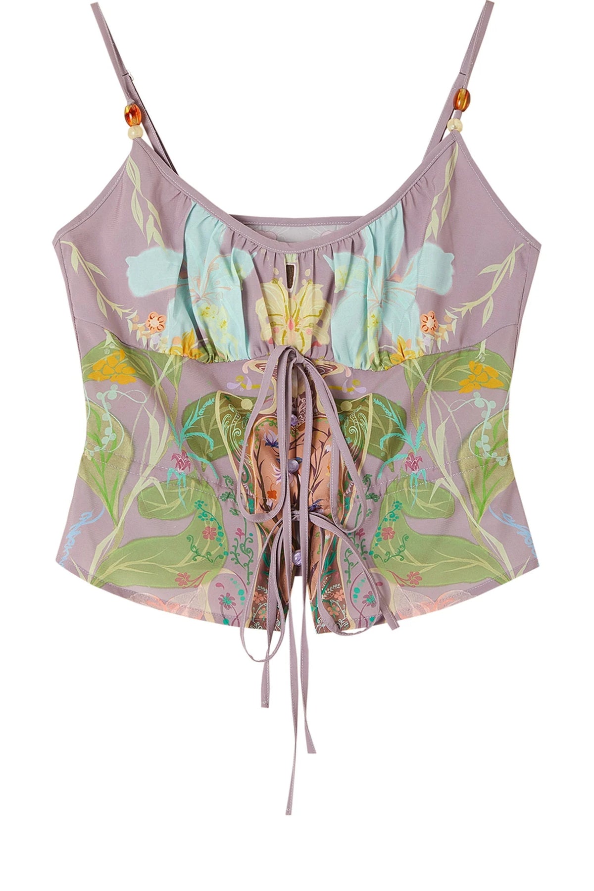 Retro Smudged Floral Chiffon Strap Mesh Skirt Set-Up