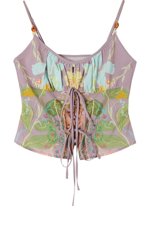 Retro Smudged Floral Chiffon Strap Mesh Skirt Set-Up