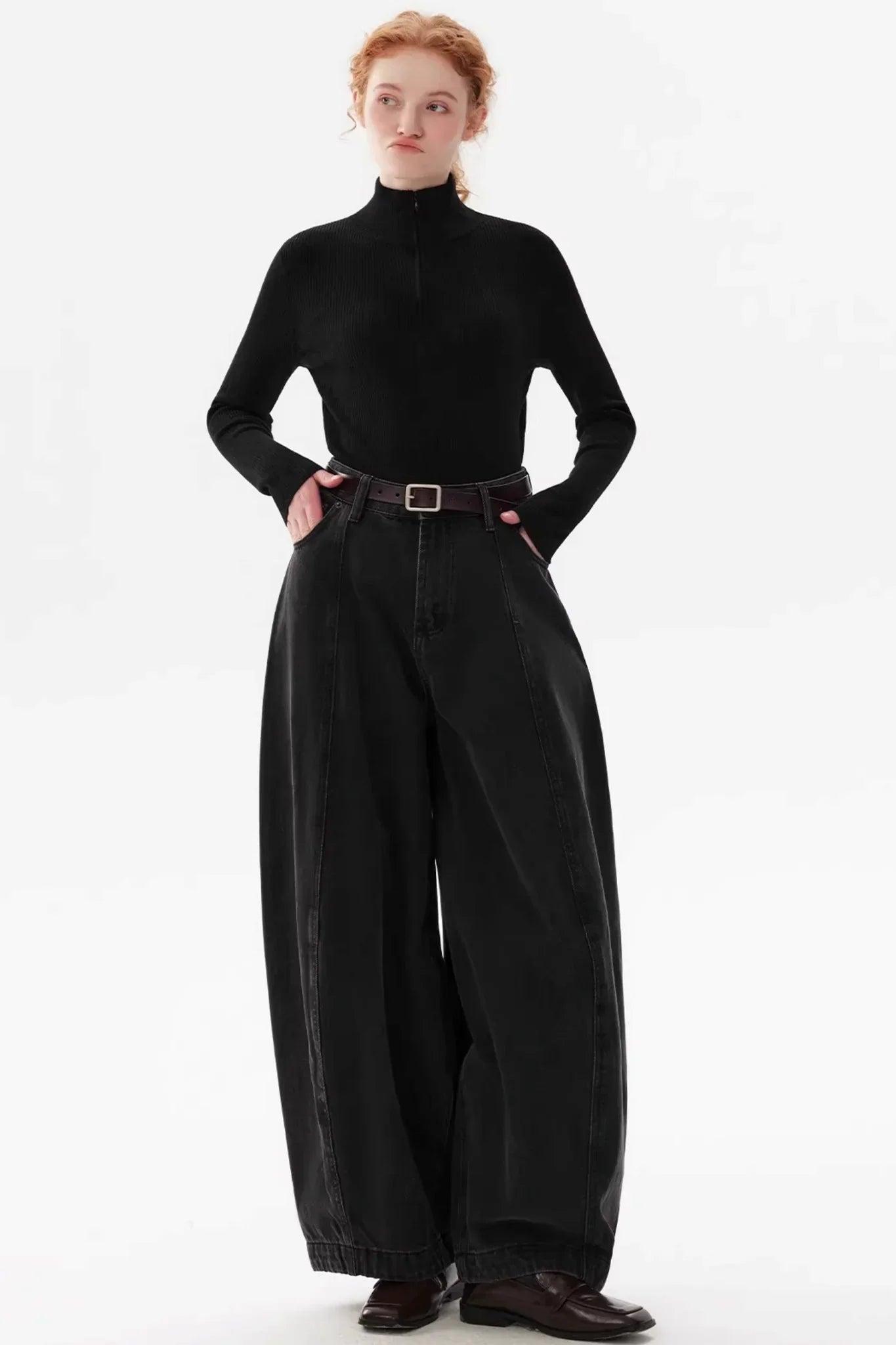 Retro Split Curved Denim Pants
