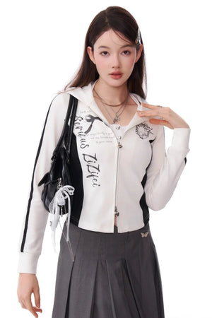 Retro Sports Cropped Zipper Sweatshirt