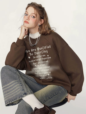 Retro star letter oversize round neck tops