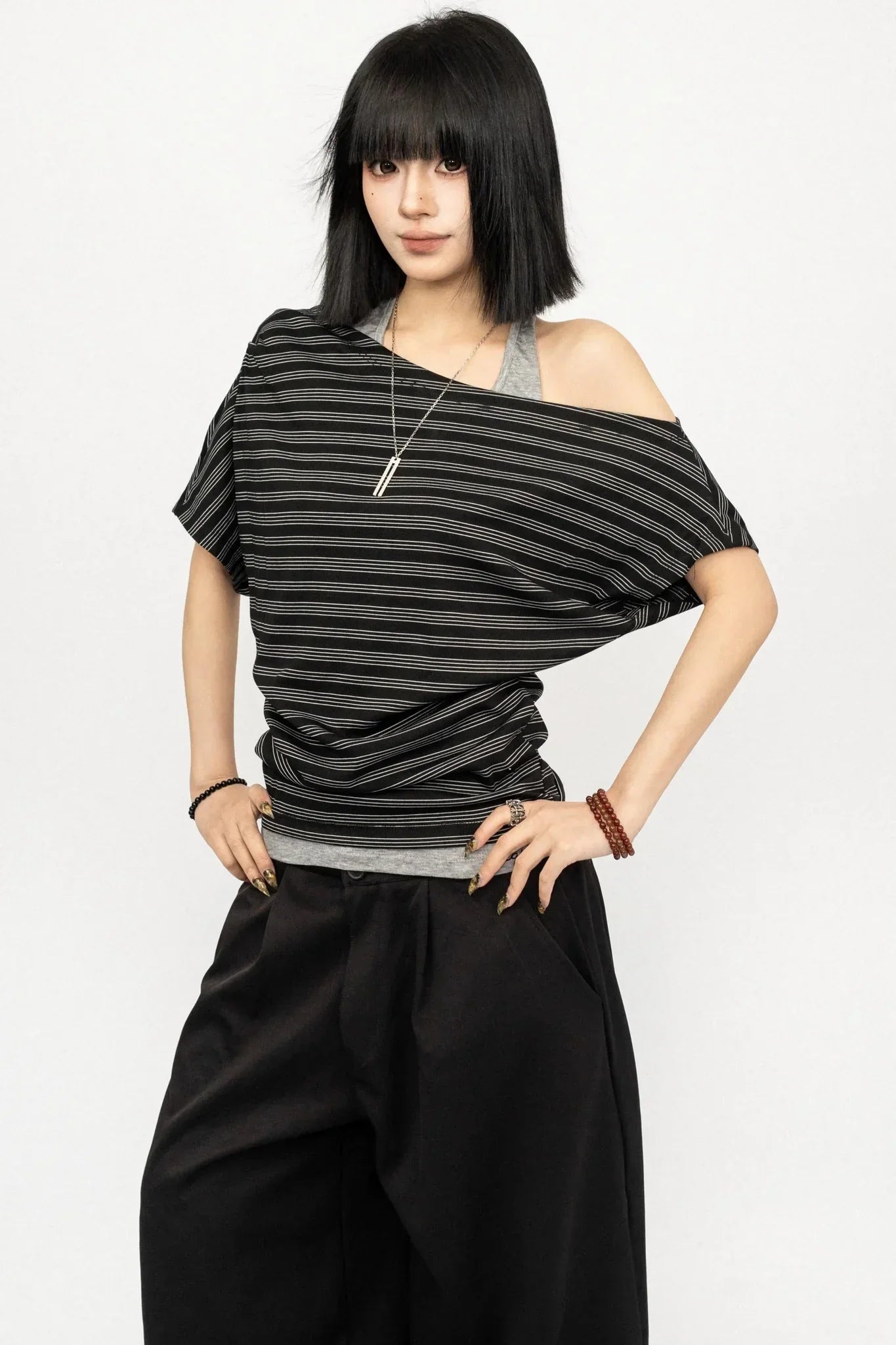 Retro Striped Asymmetrical Top
