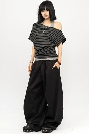 Retro Striped Asymmetrical Top