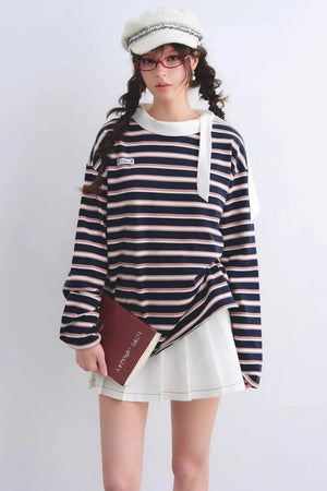 Retro Striped Color-Blocked Top