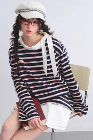 Retro Striped Color-Blocked Top