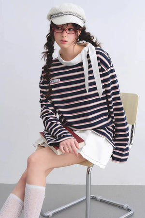 Retro Striped Color-Blocked Top