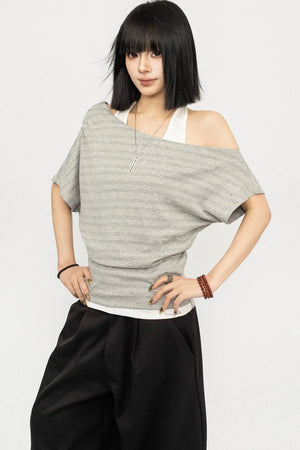 Retro Striped Halter Off-Shoulder Top