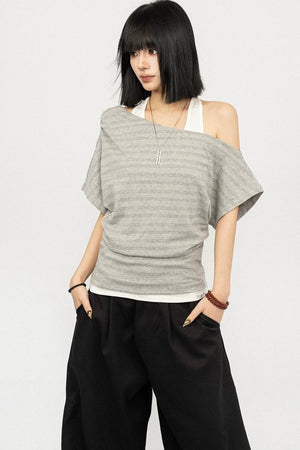 Retro Striped Halter Off-Shoulder Top
