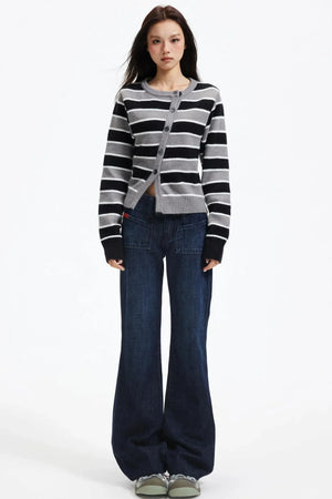 Retro Striped Knit Cardigan
