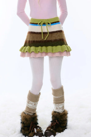 Retro Striped Knitted Skirt