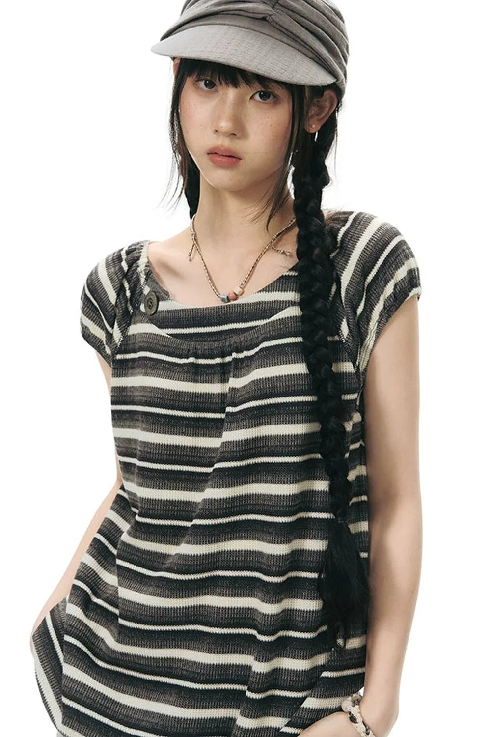 Retro Striped Lace Knit Top