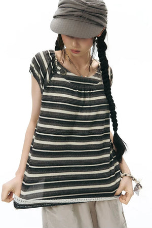 Retro Striped Lace Knit Top