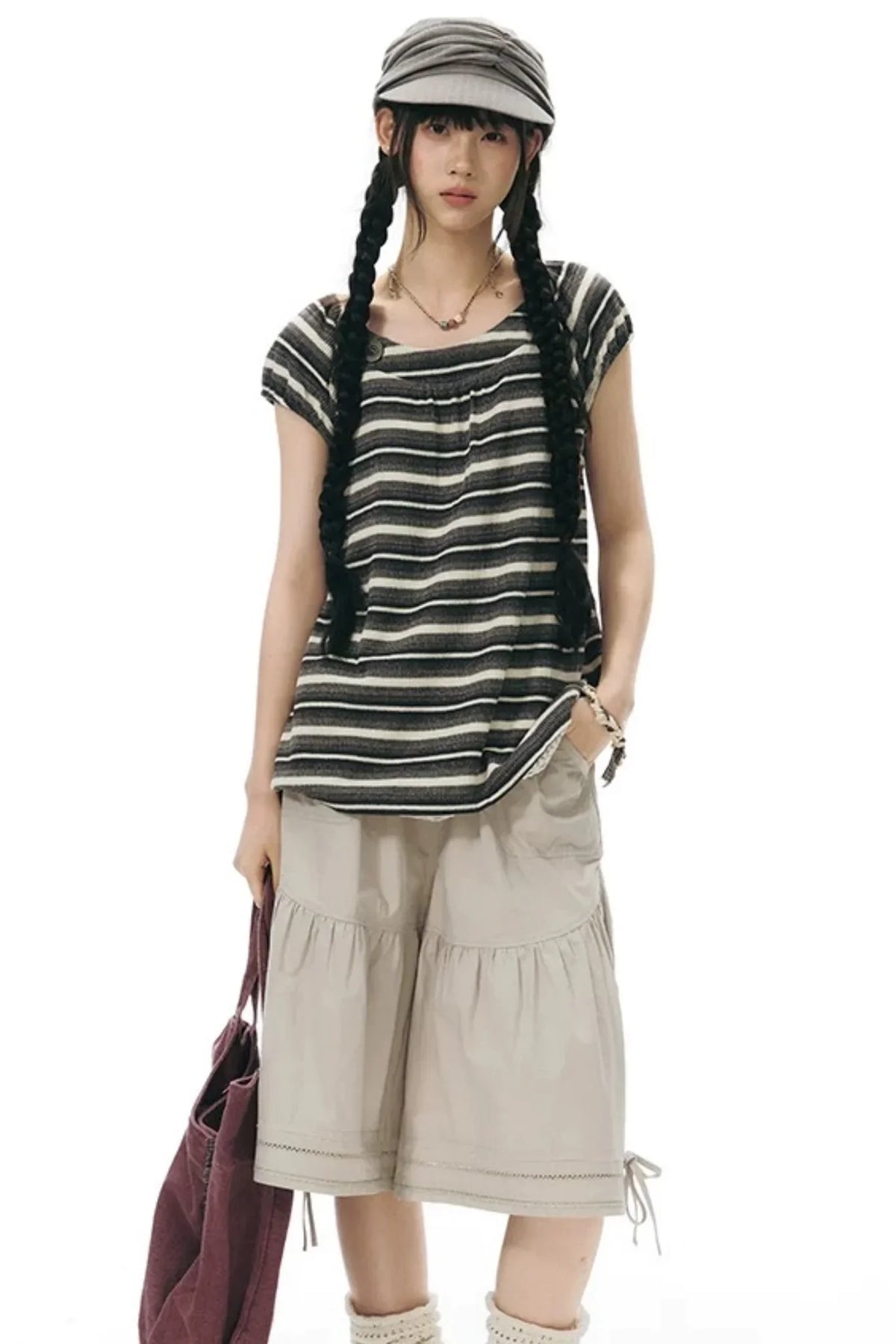 Retro Striped Lace Knit Top