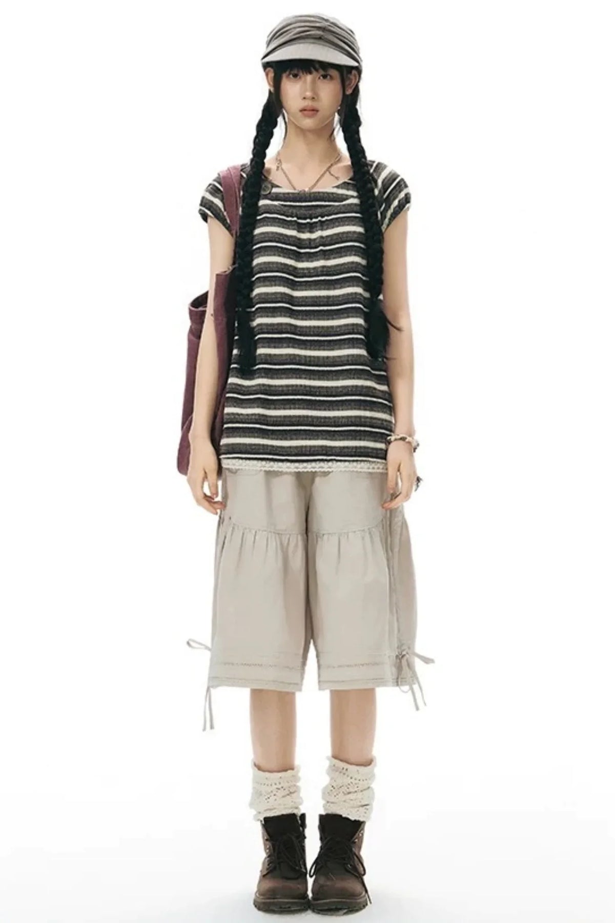Retro Striped Lace Knit Top