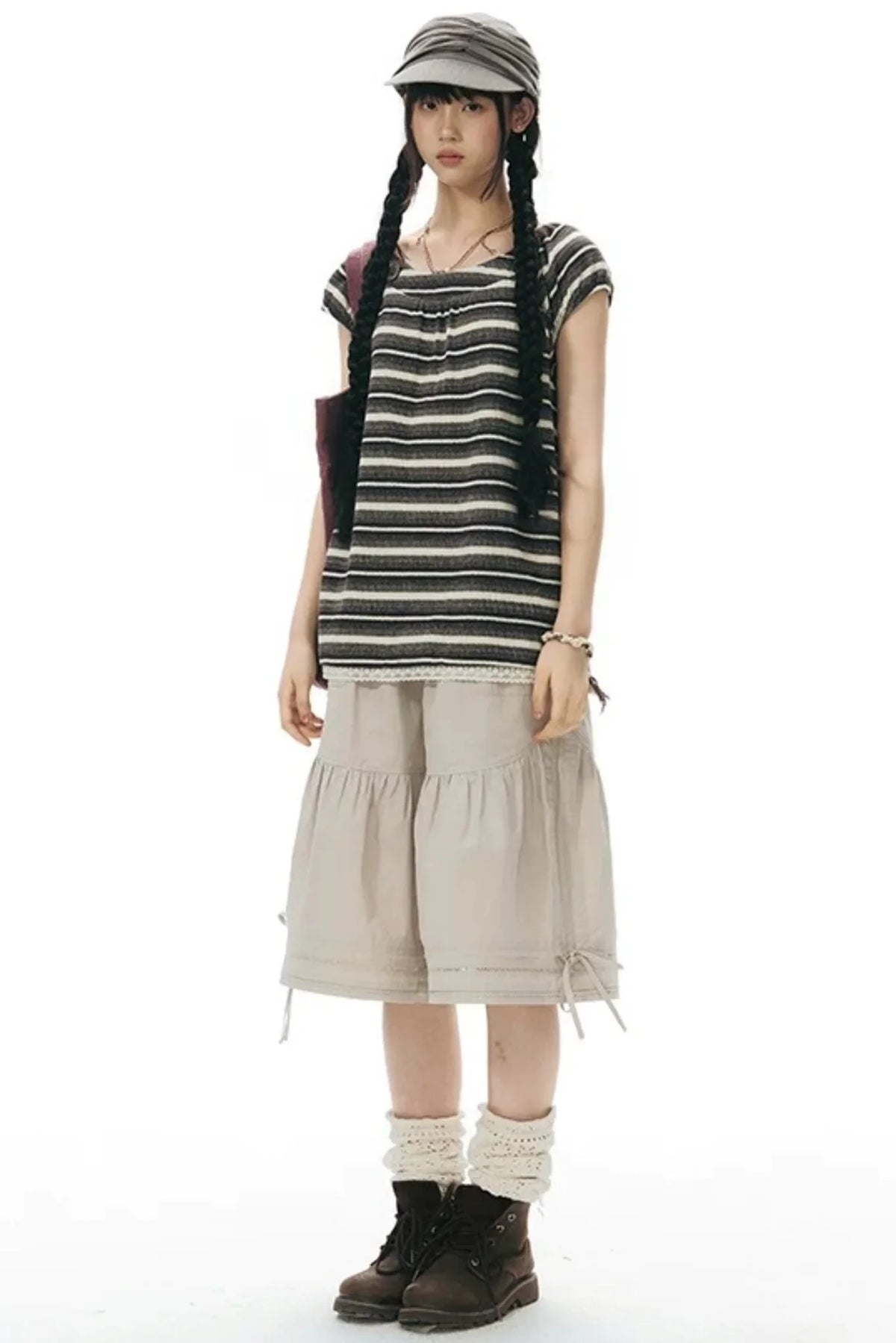 Retro Striped Lace Knit Top