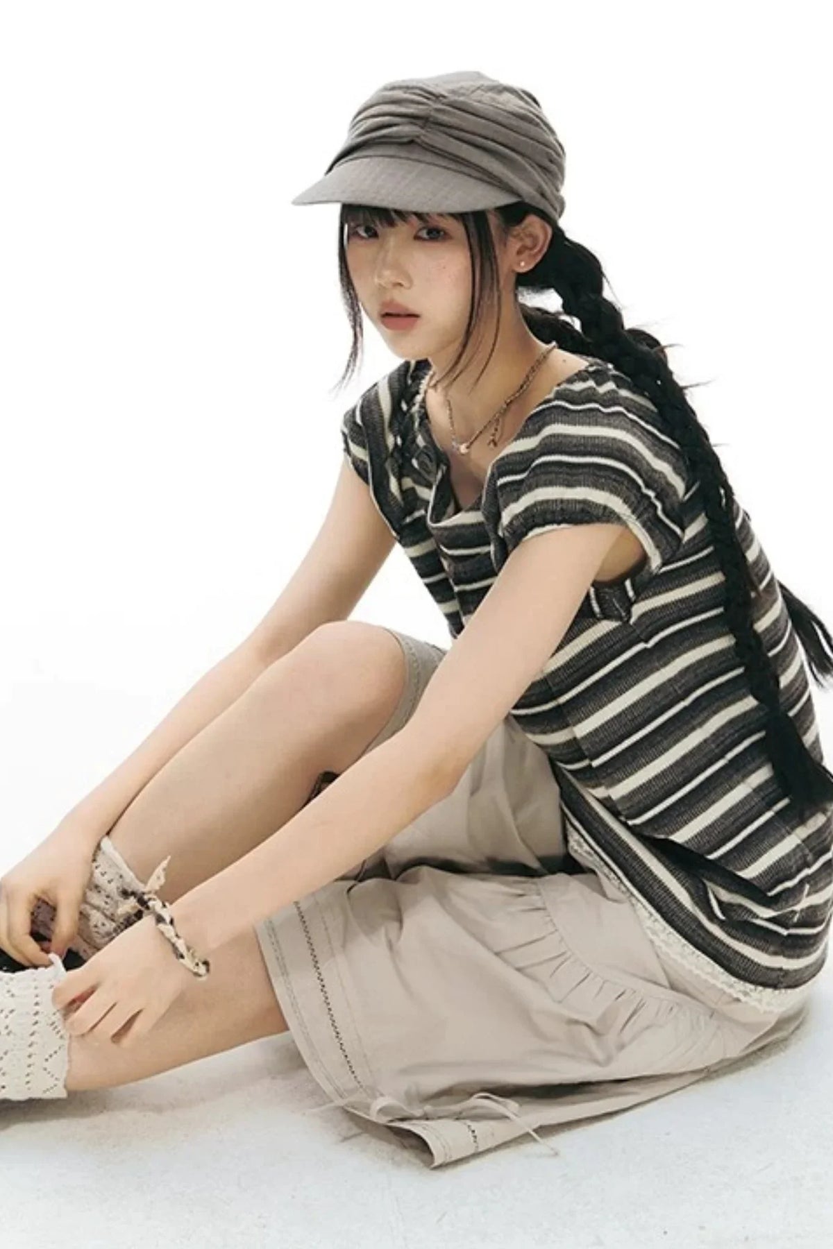 Retro Striped Lace Knit Top