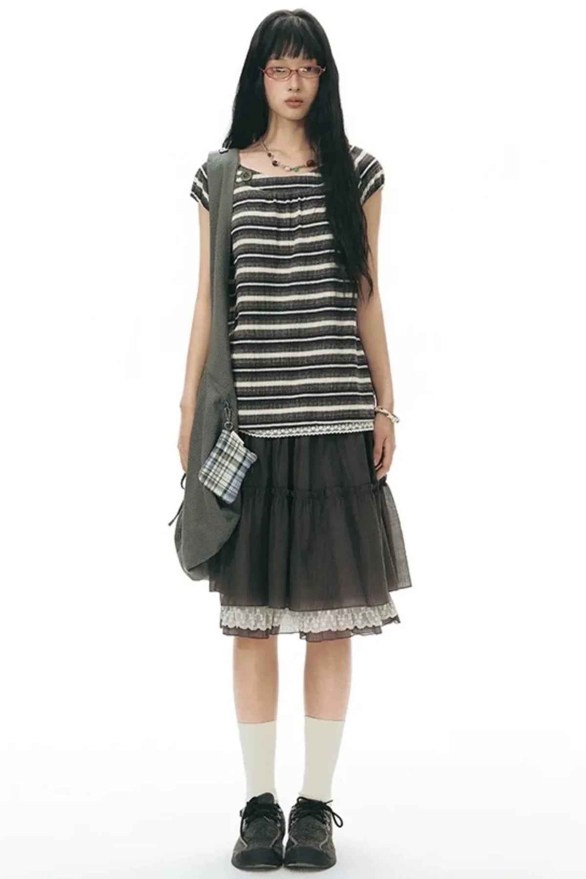 Retro Striped Lace Knit Top