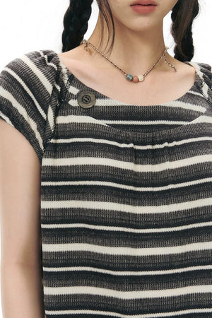 Retro Striped Lace Knit Top