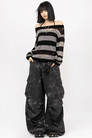 Retro Striped Off-Shoulder T-Shirt