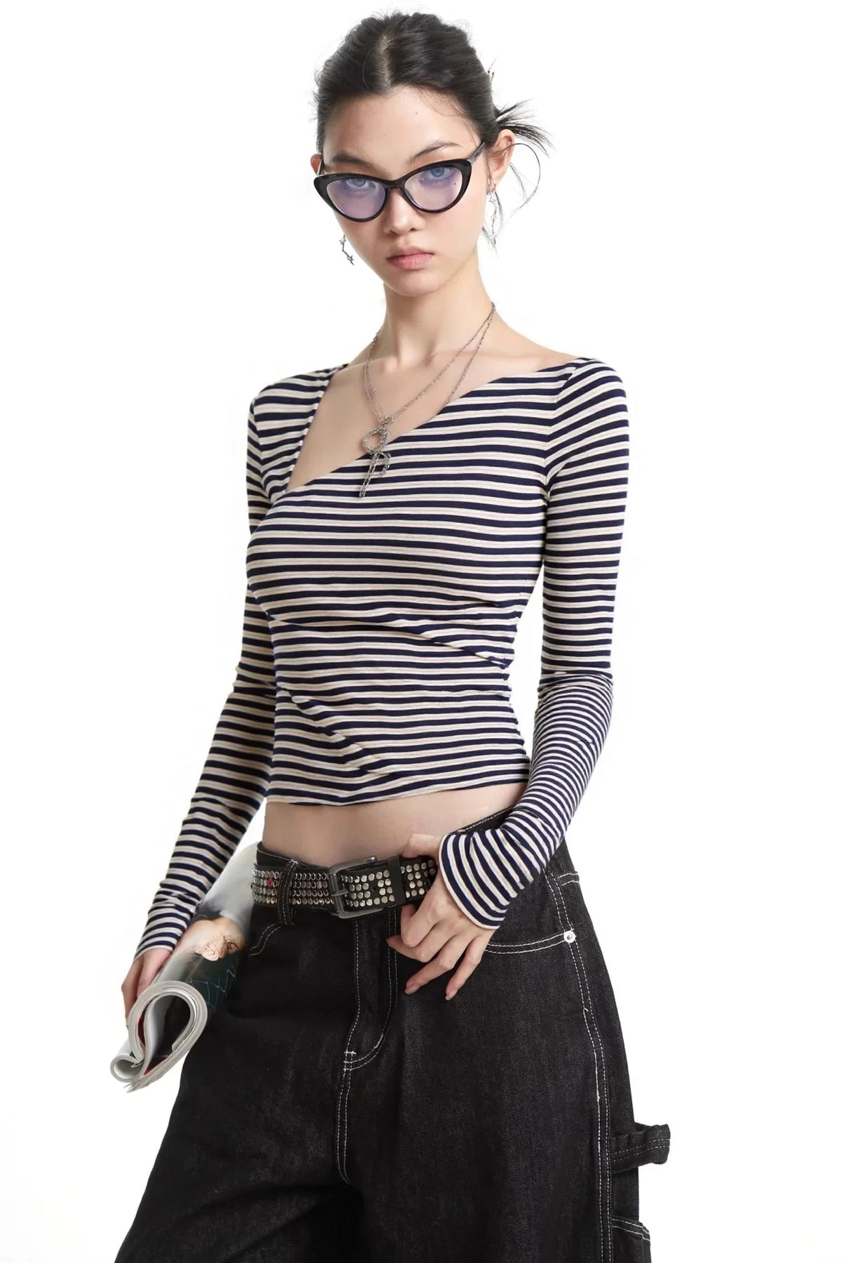 Retro Striped Off-Shoulder Top