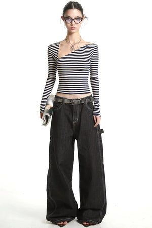 Retro Striped Off-Shoulder Top
