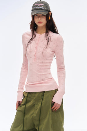 Retro Style Knitted Henley Top