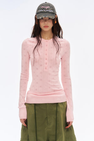 Retro Style Knitted Henley Top