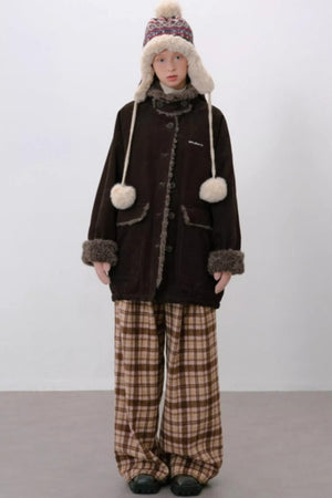 Retro Style Plaid Wide-Leg Pants