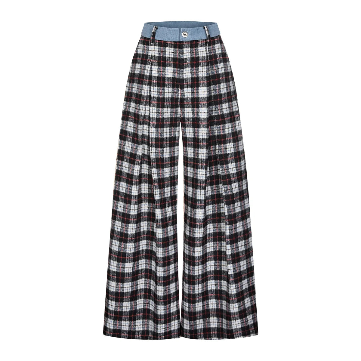 Retro Style Plaid Wide-Leg Pants