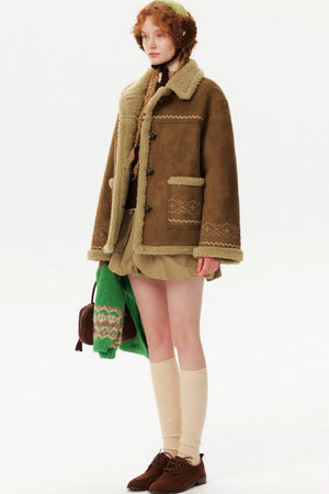 Retro Suede Embroidered Wool Jacket