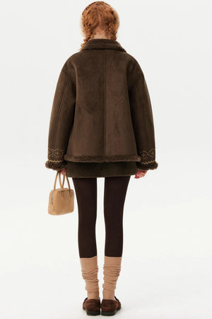 Retro Suede Embroidered Wool Jacket
