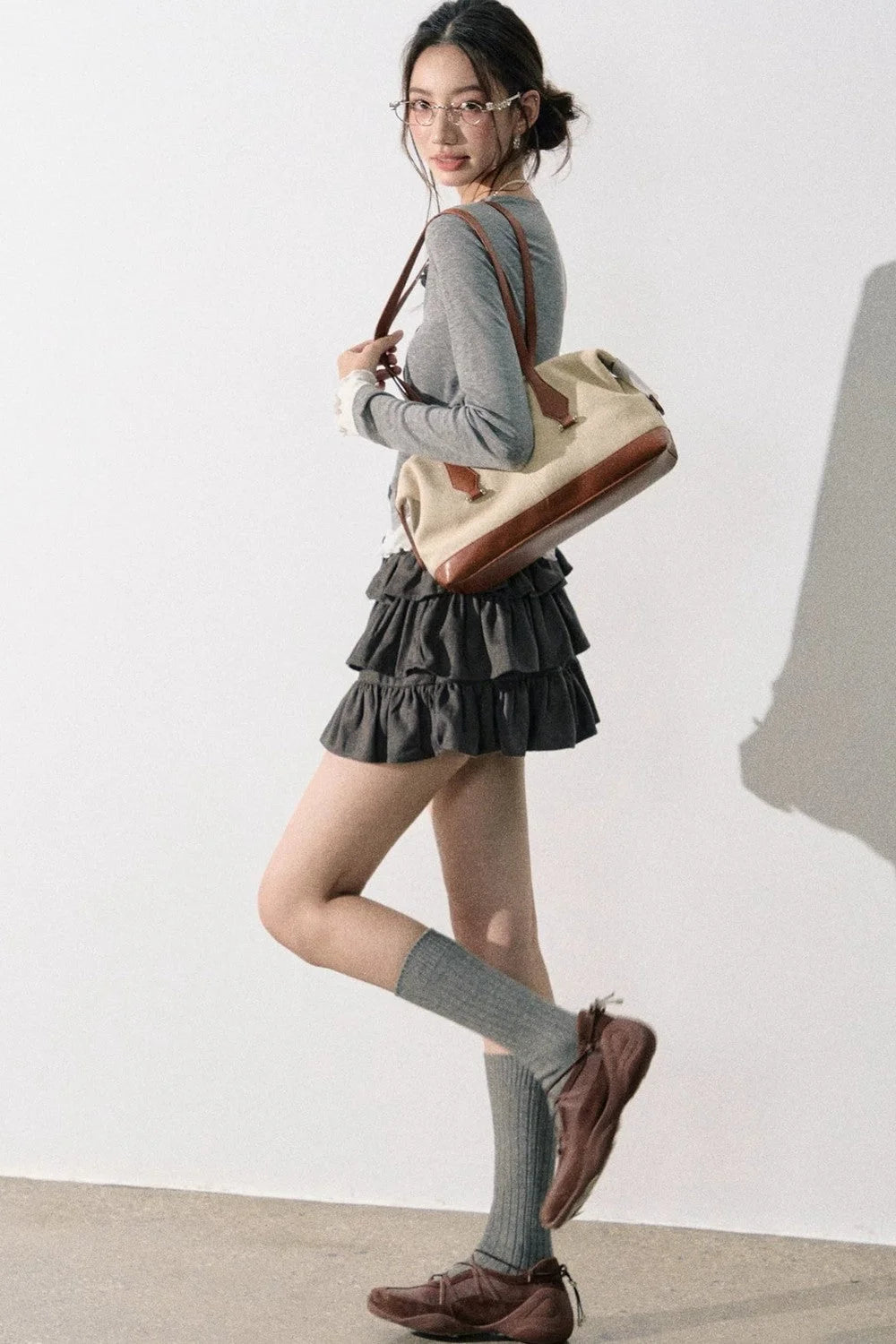 Retro Suede Tiered Skirt