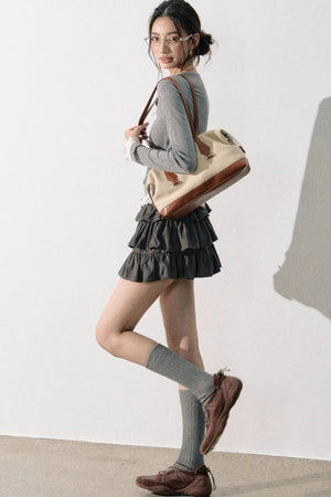 Retro Suede Tiered Skirt