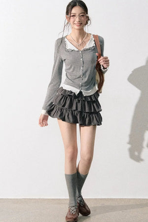 Retro Suede Tiered Skirt