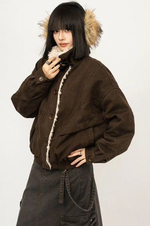 Retro Suede Wool Collar Jacket