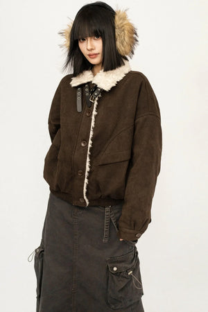 Retro Suede Wool Collar Jacket