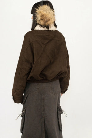 Retro Suede Wool Collar Jacket