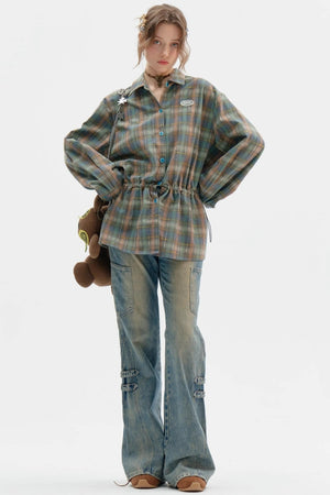 Retro Thin Green Plaid Shirt