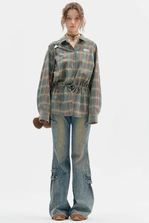 Retro Thin Green Plaid Shirt