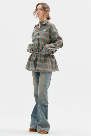 Retro Thin Green Plaid Shirt