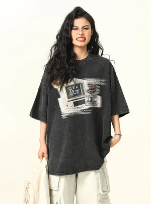 Retro TV Print T-Shirt